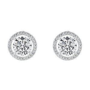 18K WHITE GOLD PLATED HALO STUD EARRINGS
